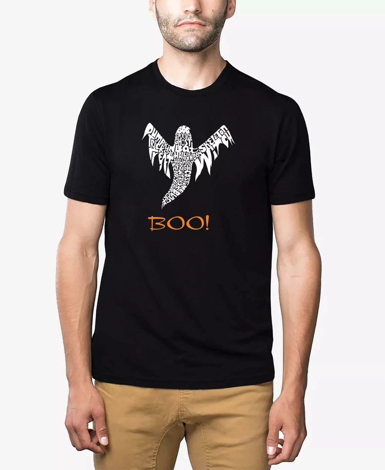 LA Pop Art Halloween Ghost Men's Premium Blend Word Art T-Shirt Black-Large