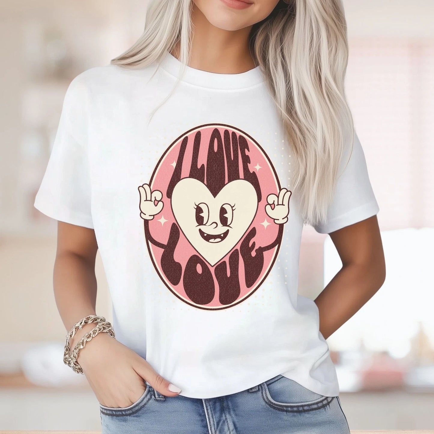Retro Heart Graphic Valentine's Day T-Shirt, I Love Love, Boho Vintage Style Tee