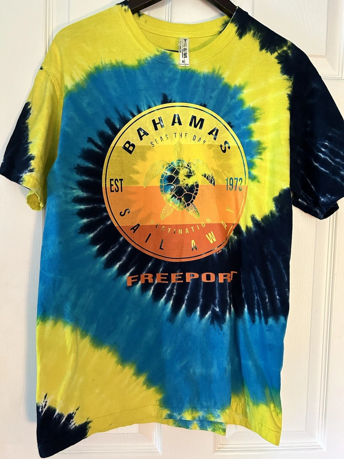 Vtg Tie Dye Short Sleeve Vibrant T-Shirt Bahamas Freeport Logo Mens M,Beautiful