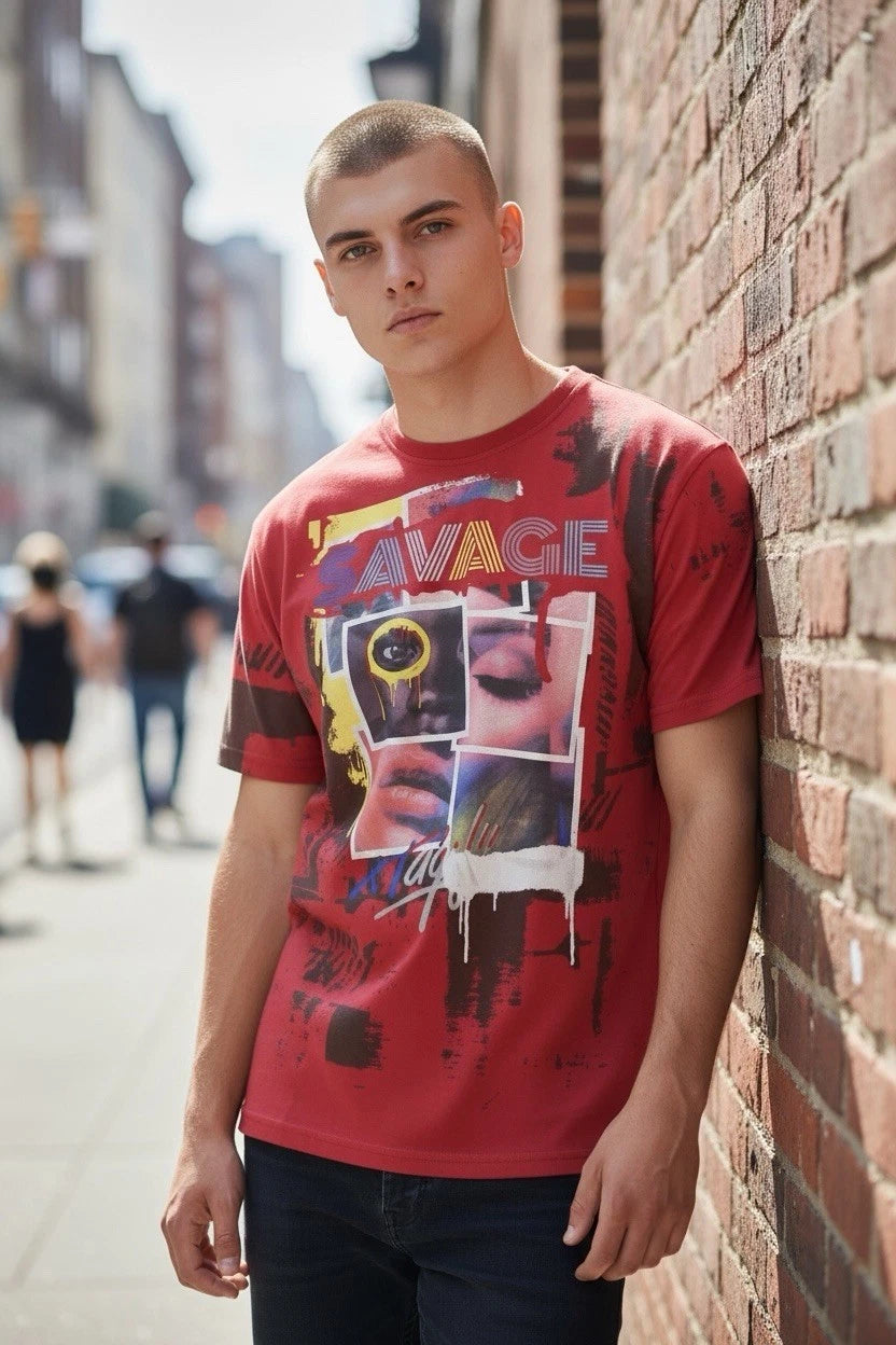 Contender MCMLXXXVIII Men's XL PopArt Savage TShirt Red All Over Print