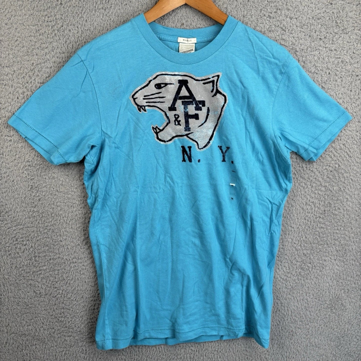 Vintage Abercrombie & Fitch NY Muscle T-Shirt Mens Medium Turquoise Tee Y2K *NEW