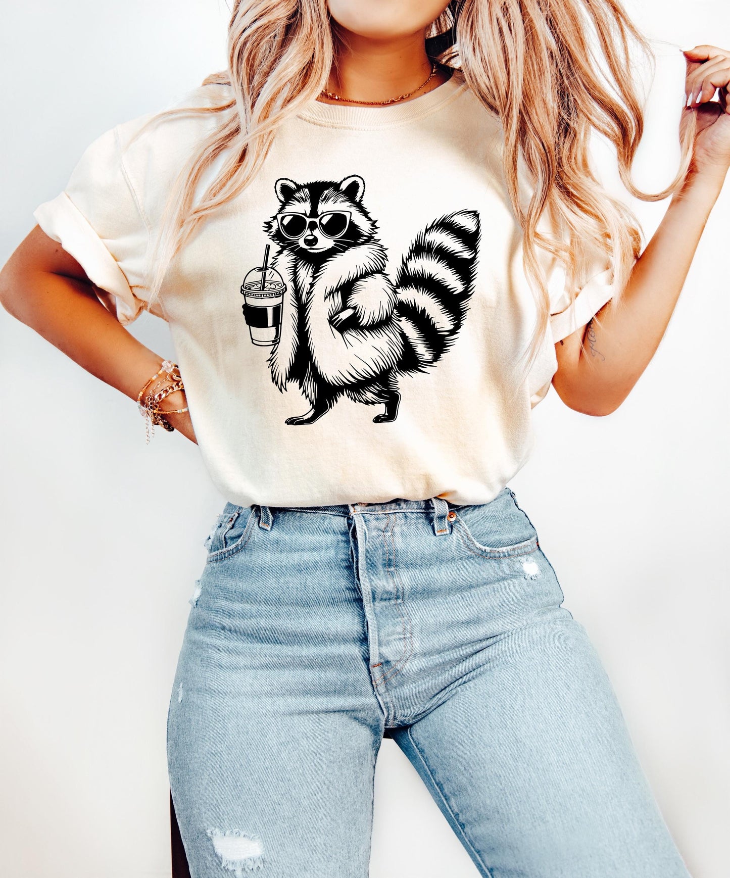 Raccoon Drinking Iced Coffee Animal Meme Coffee Lover Morning Feral Raccoon Drinking (1)