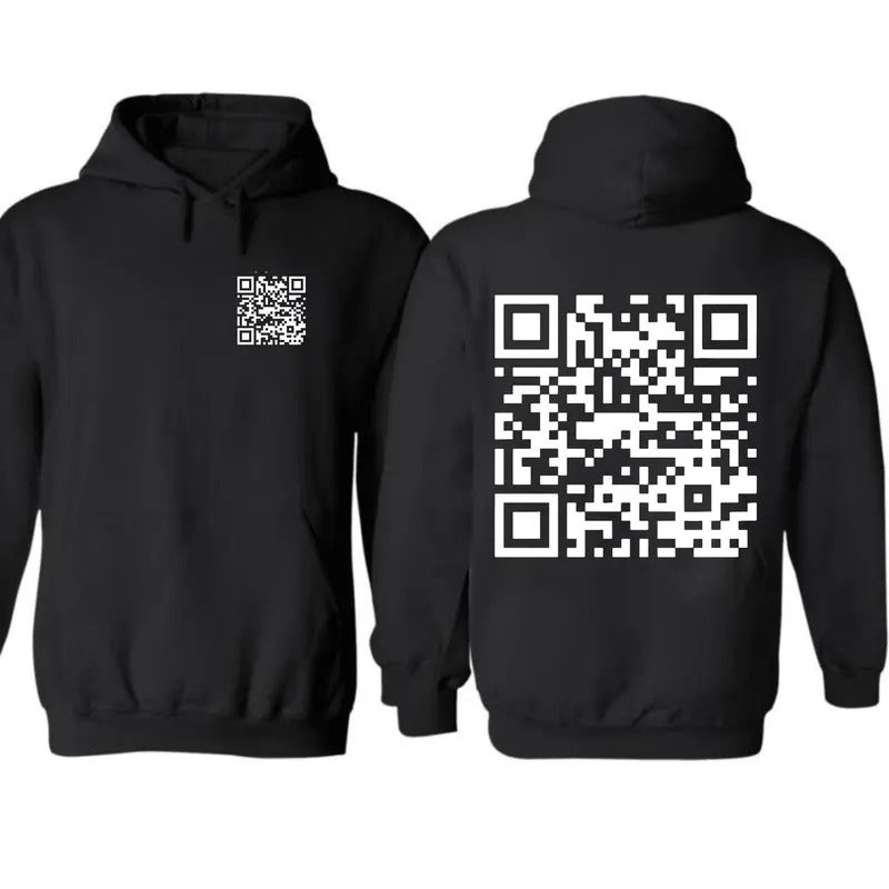 2 Sides Funny FU QR Code Men's Hoodie, QR Code Hoodie, Gift For Her, Gift For Him, Classic Fabric Top Unisex Clothing Medium Menswear Crewneck
