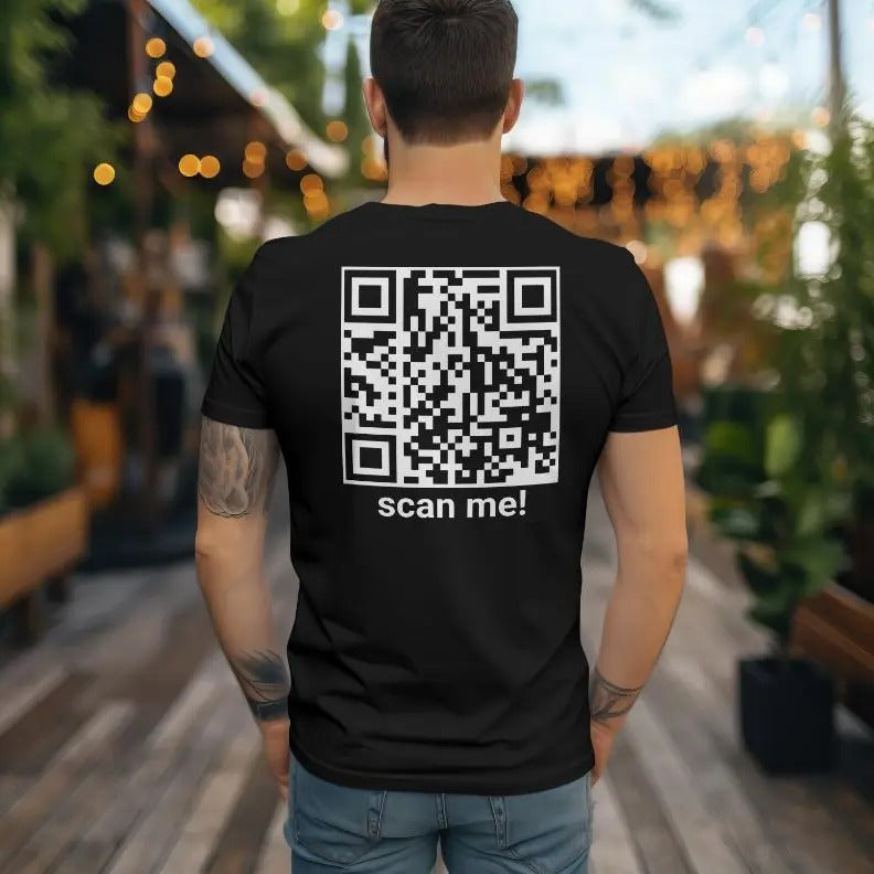 QR Code t-shirt black "what ever you want to say" 50/50 cotton blend unisex