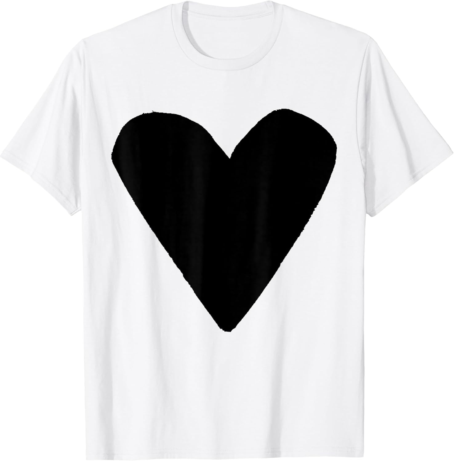 Unisex Adults Kids Black Heart White T-Shirt Small Classic Fit Modern U-Neck Short Sleeve T-Shirt