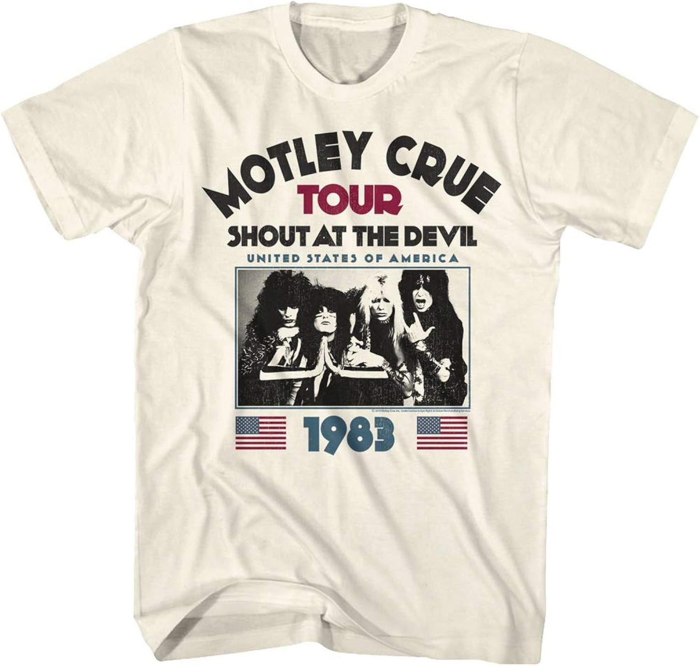 Motley Crue 80s Hair Band 1983 Shout at The Devil Tour Adult Short Sleeve T-Shirt Graphic Tee