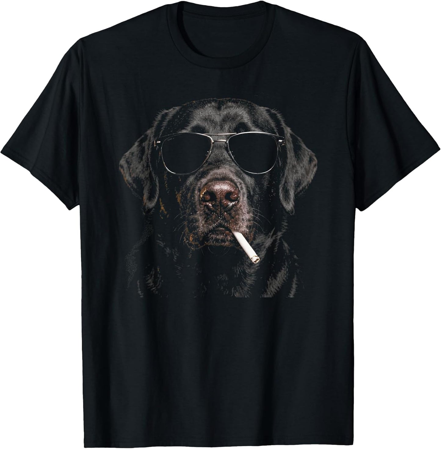 Cool Smoking Black Lab Dog with Cigarette Sunglasses Sketch T-Shirt
