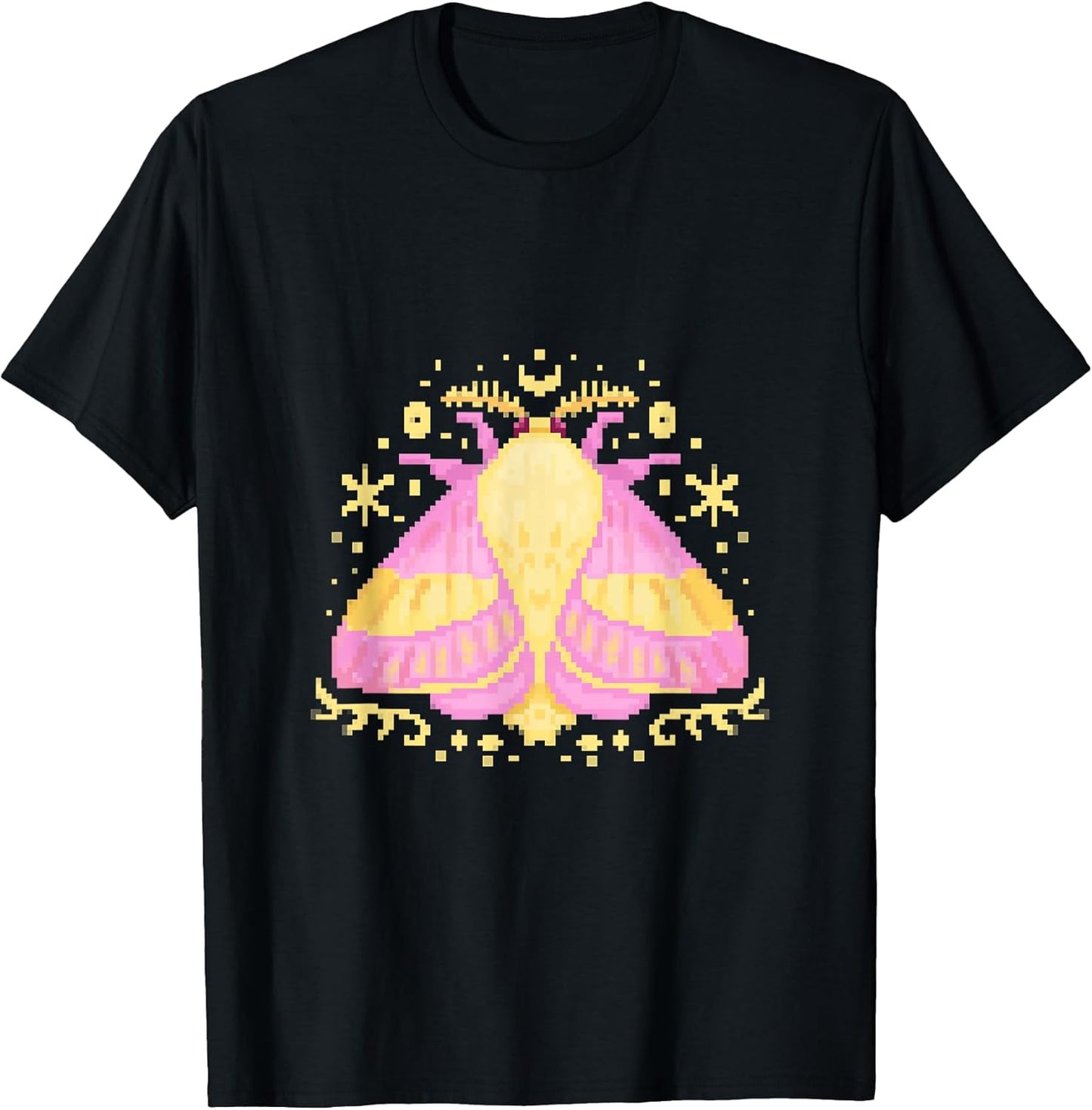 Rosy Pink Yellow Maple Moth Bug Butterfly PixelArt for Women T-Shirt