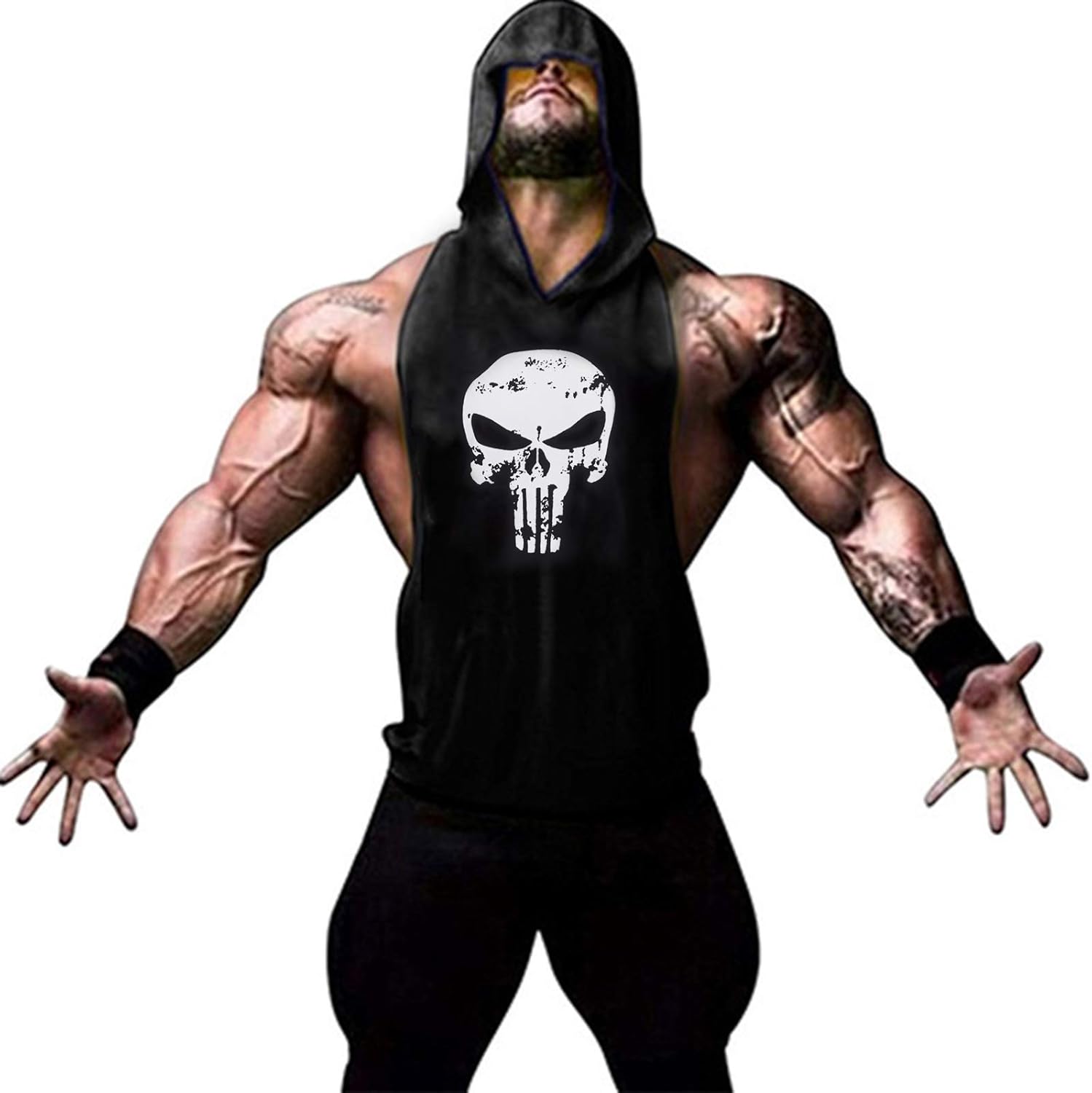 Men's Workout Hooded Tank Tops Bodybuilding Muscle Shirt Sleeveless Gym Training Hoodies