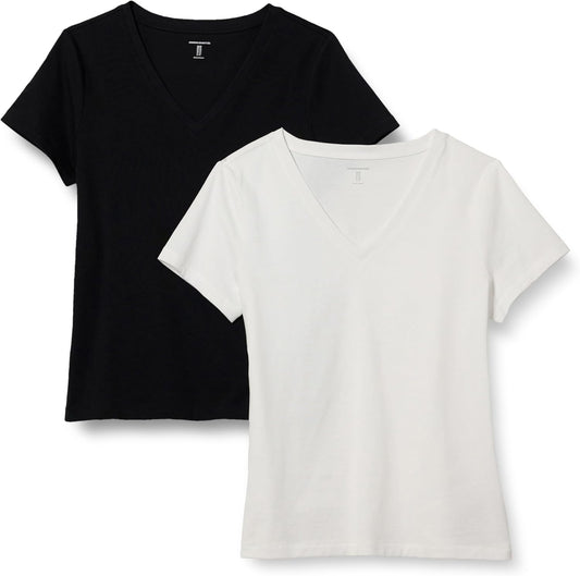 Women's Regular Fit 100% Cotton V-Neck Short Sleeve T-Shirt