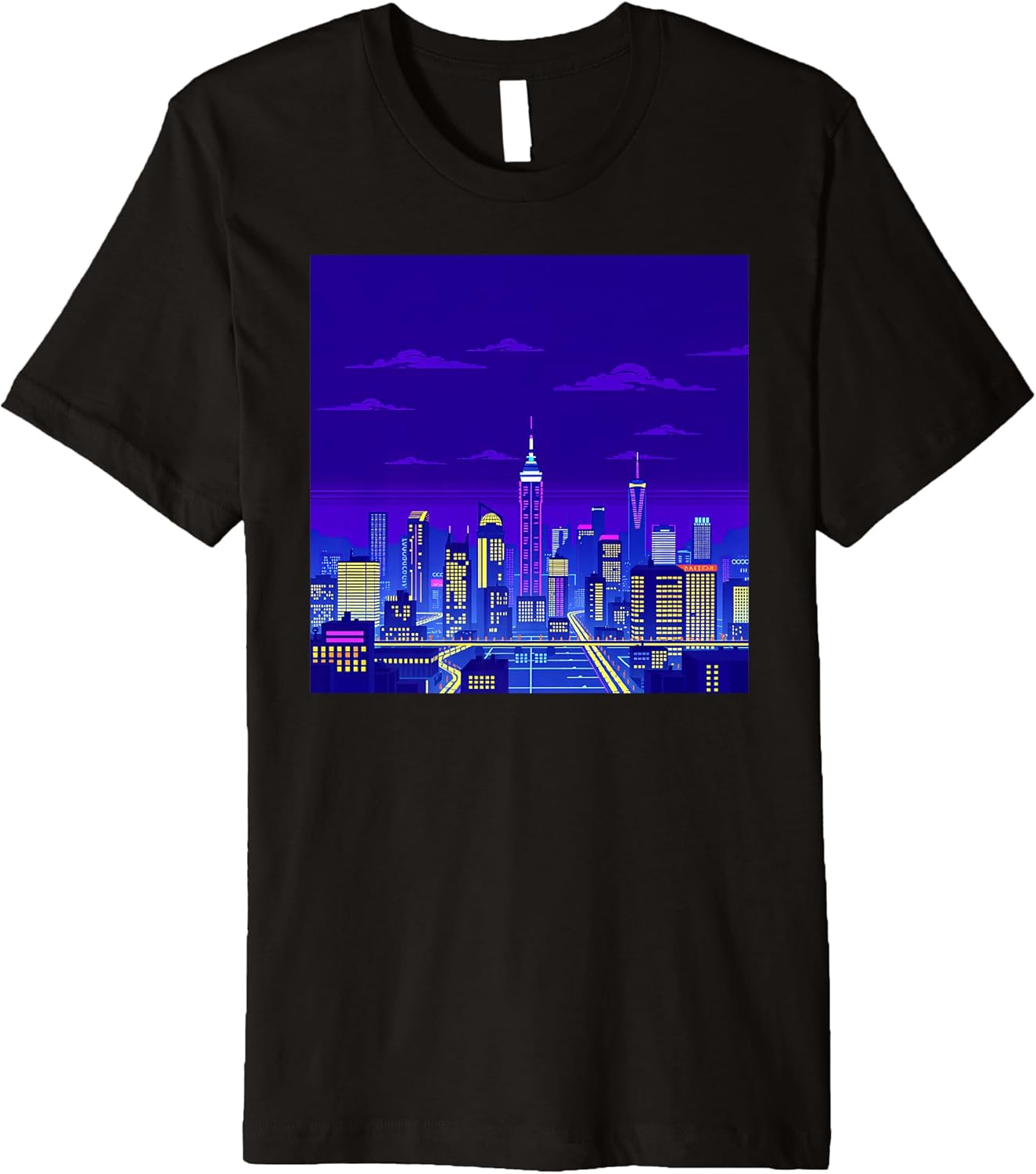 Vaporwave Cityscape in Pixel Art Retro Style Premium T-Shirt
