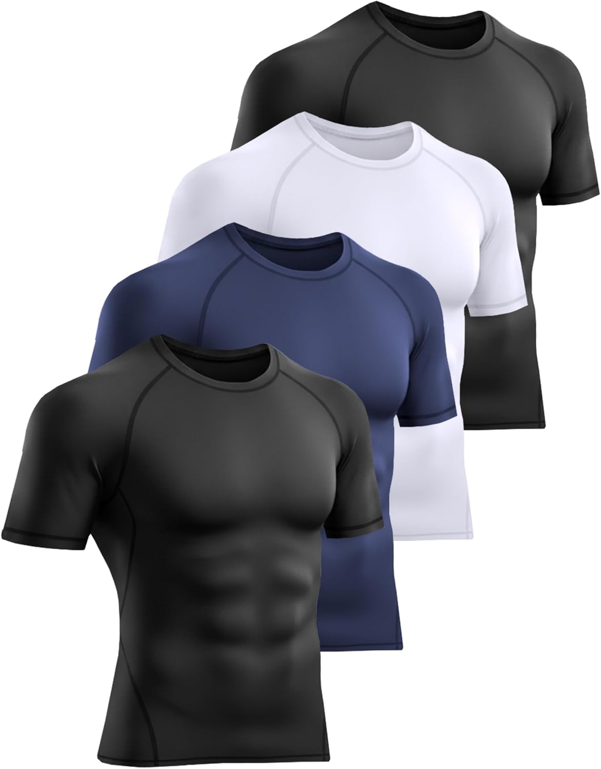 4 Pack Men's Compression Shirts Short Sleeve Cool Dry Workout T-Shirt Undershirt Rash Guard for Gym Running