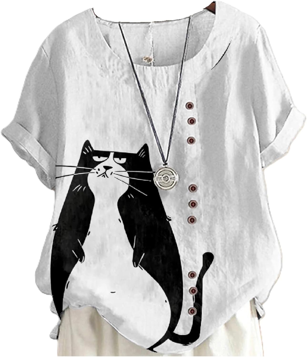 Cat Shirts for Women Loose Fit Short Sleeve Crewneck 2024 Summer Beach Boho Hide Belly Vintage Dressy Tops
