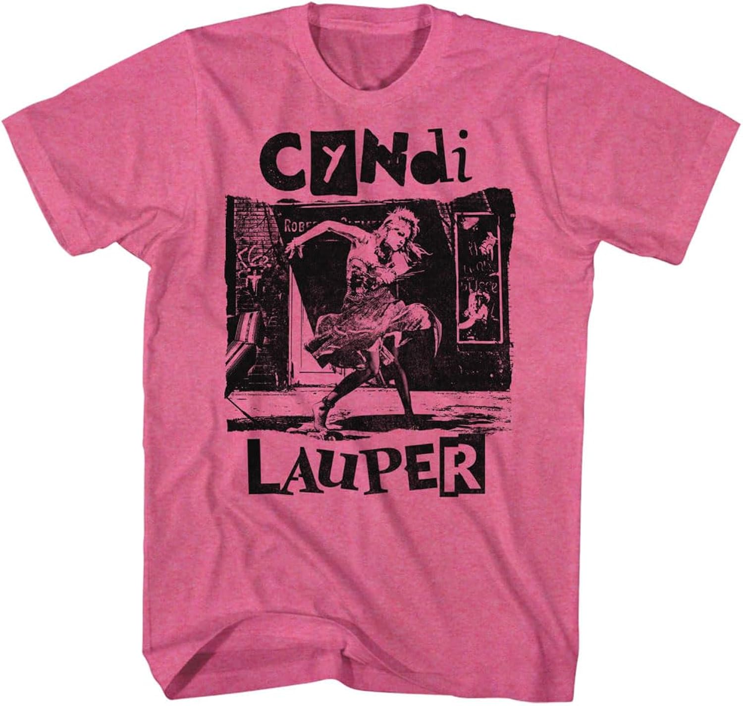 Cyndi Lauper Retro Pink Heather Adult Short Sleeve T Shirt Vintage Style 80s Pop Music Graphic Tees