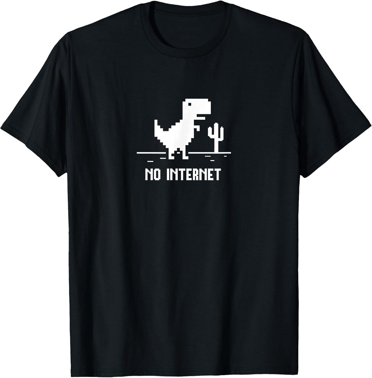 Pixel Art T-Rex Dinosaur for Coders "No Internet" T-Shirt