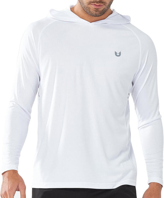 Men's UPF 50+ Hoodie Shirts Long Sleeve Sun Protection Fishing Swim Beach UV SPF Rash Guard Quick Dry Lightweight