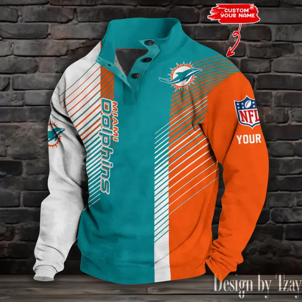Miami Dolphins football Half Button Stand Collar Sưeatshirt