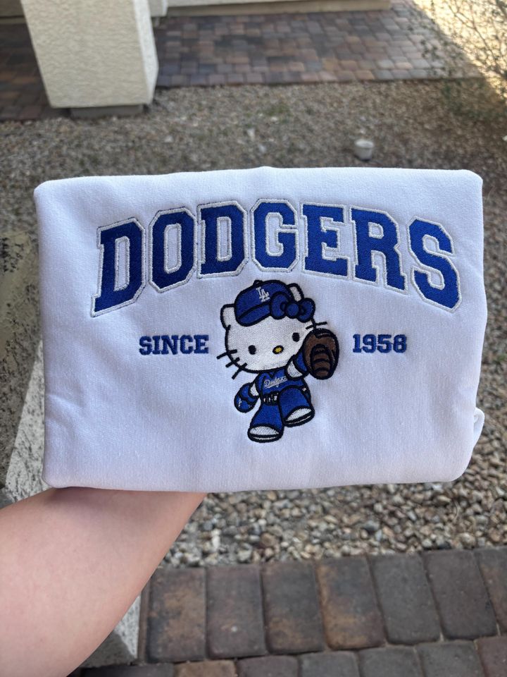 Embroidered Kitty Baseball Sweatshirt, Dodgers