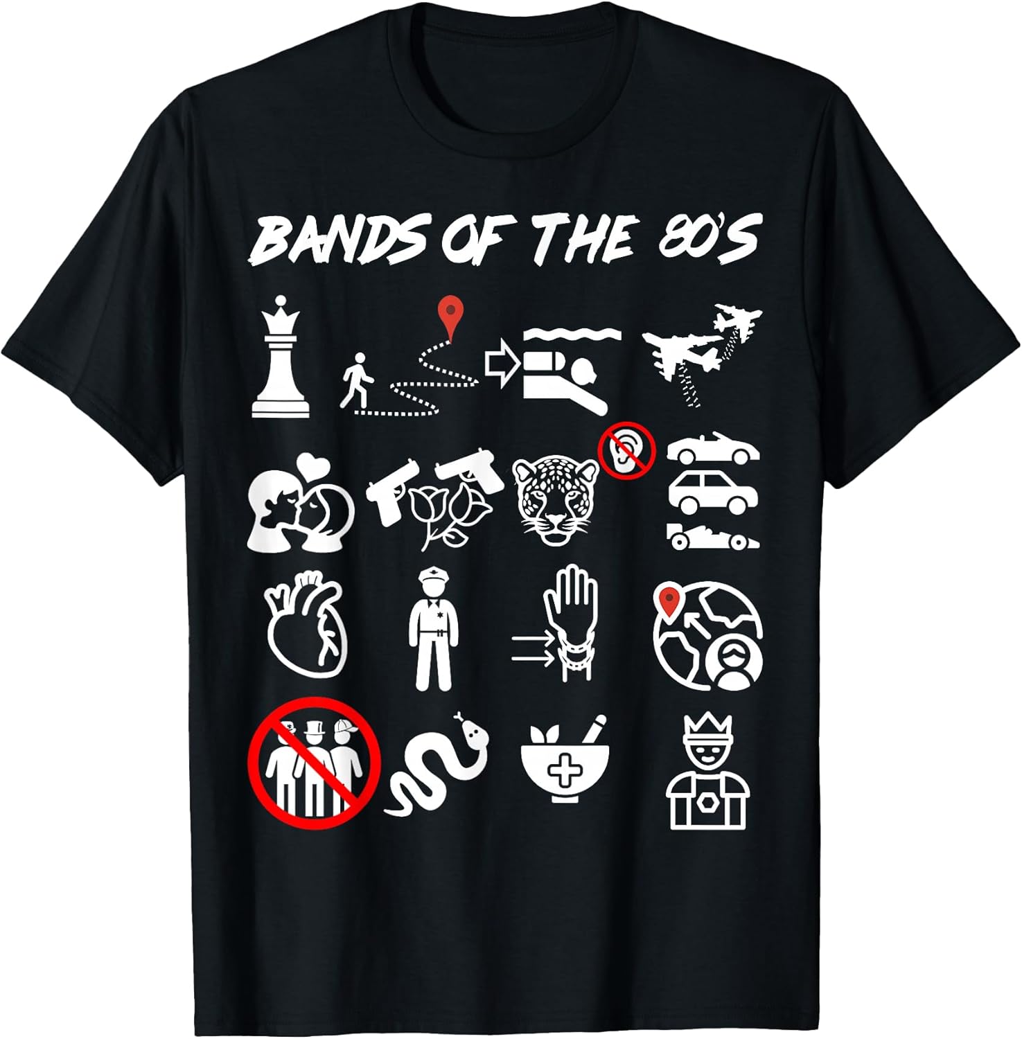 Funny Nerdy Iconic Pop Rock Bands of The 80s White T-Shirt
