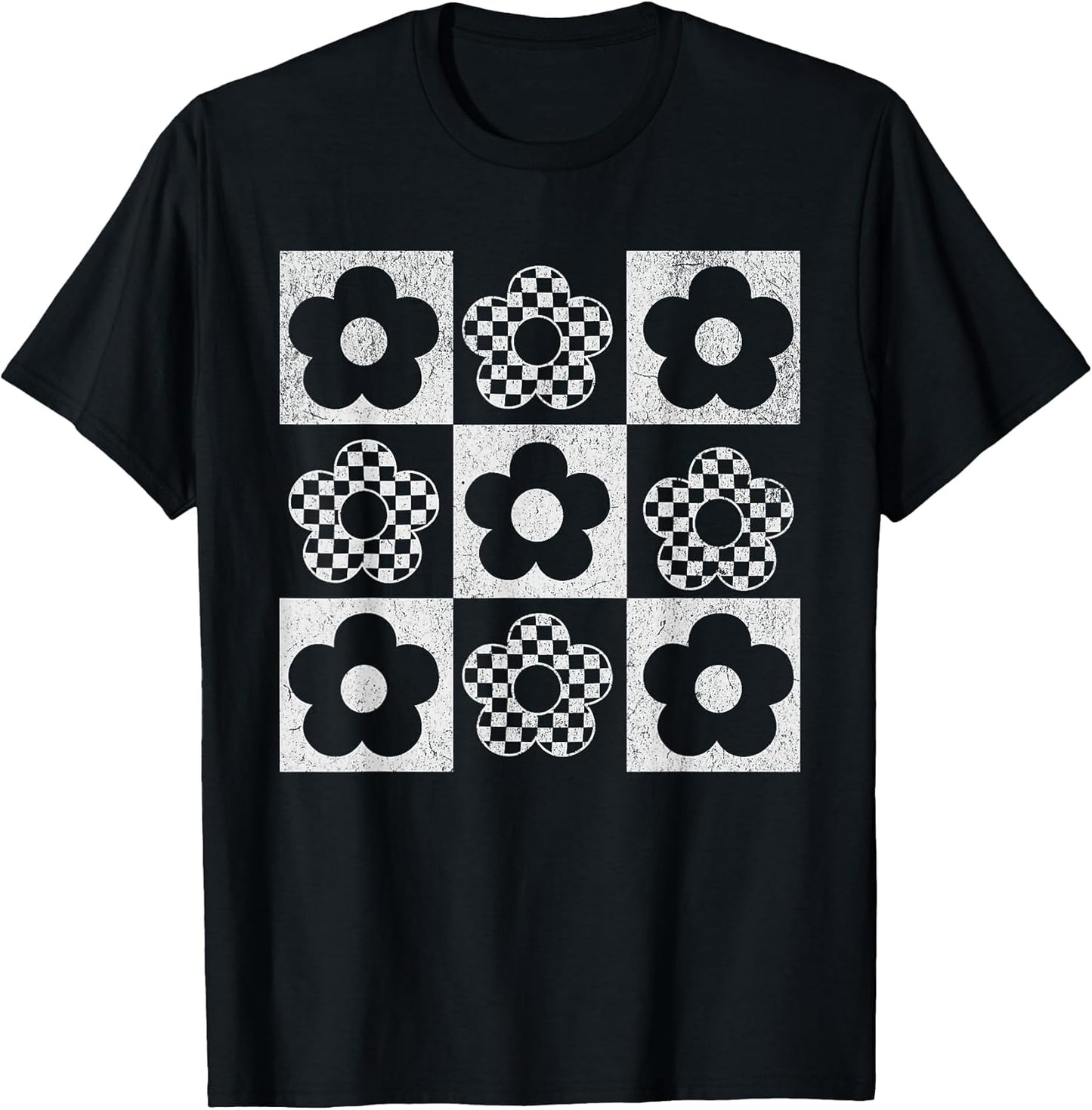 Retro Checkerboard Flower Pop Art T-Shirt