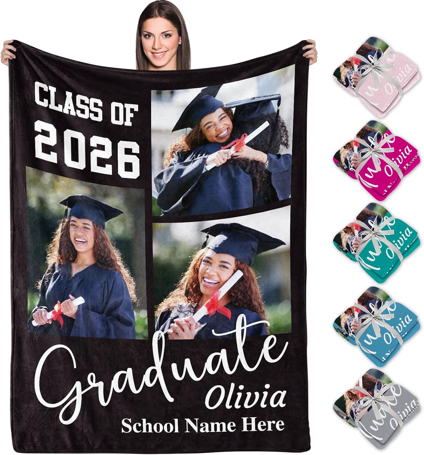 Corissy 2026 Graduation Gifts, Custom Blanket with Picture and Text, Personalized Photo Graduation Blankets for Her/Him, Customized Graduation Tapestry Gifts for High School/College/Masters Degree