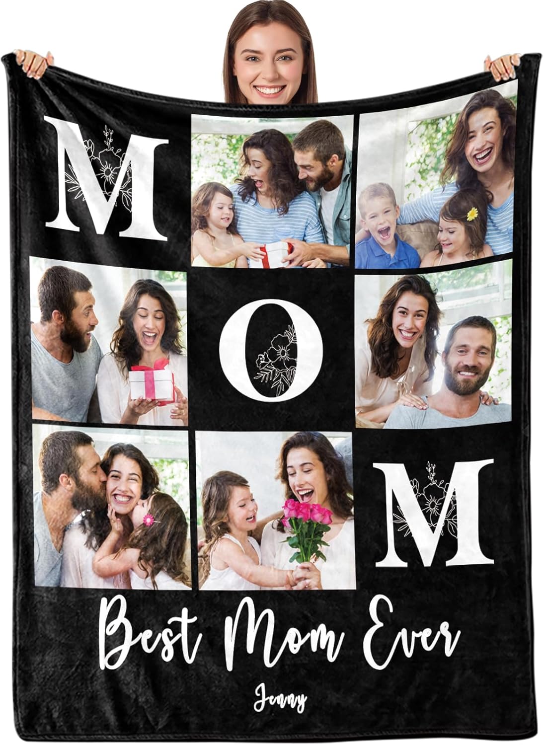 ICELIETE Ships Next Day, Personalized Gifts for Mom, Custom Blankets with Pictures Text Mother Day Best Mom Ever Gifts Customized Fleece Pohto Blanket