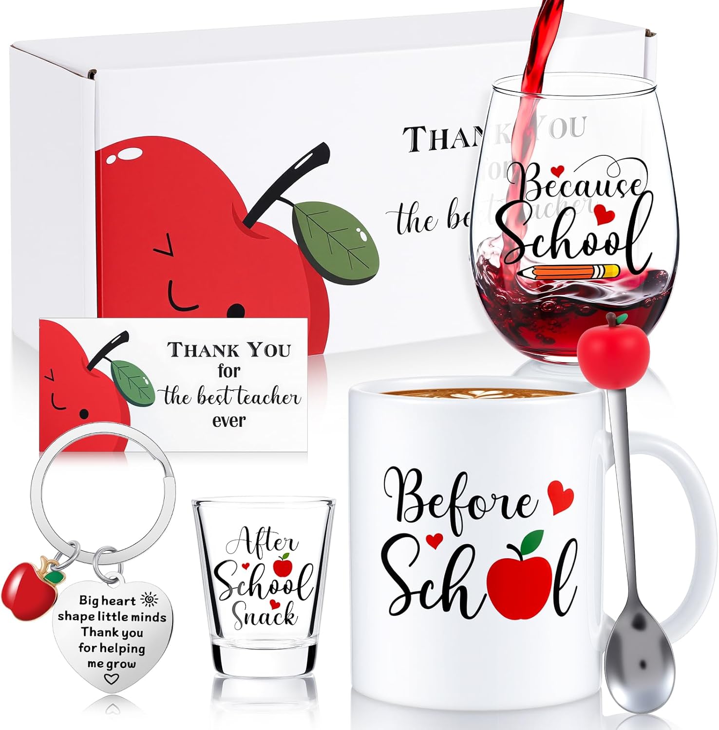 Teacher Appreciation Gifts Before School After School Gift Set 11 oz Coffee Mug 17 oz Wine Glass 2 oz Funny Shot Glass Teacher Christmas Gifts Staff White Elephant Gift for Teachers