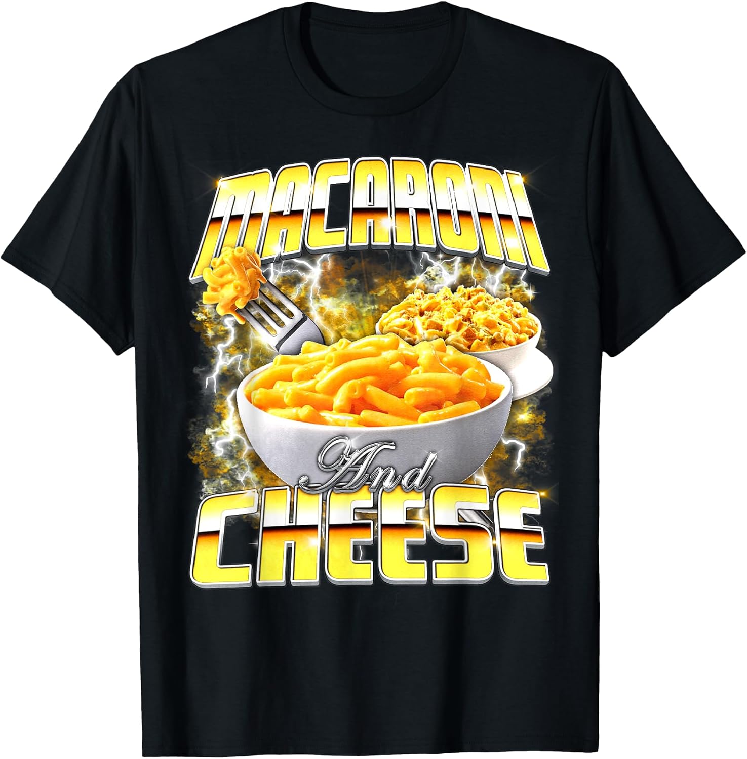 Macaroni and Cheese Meme Bootleg Rap Style 90s Vintage Funny T-Shirt