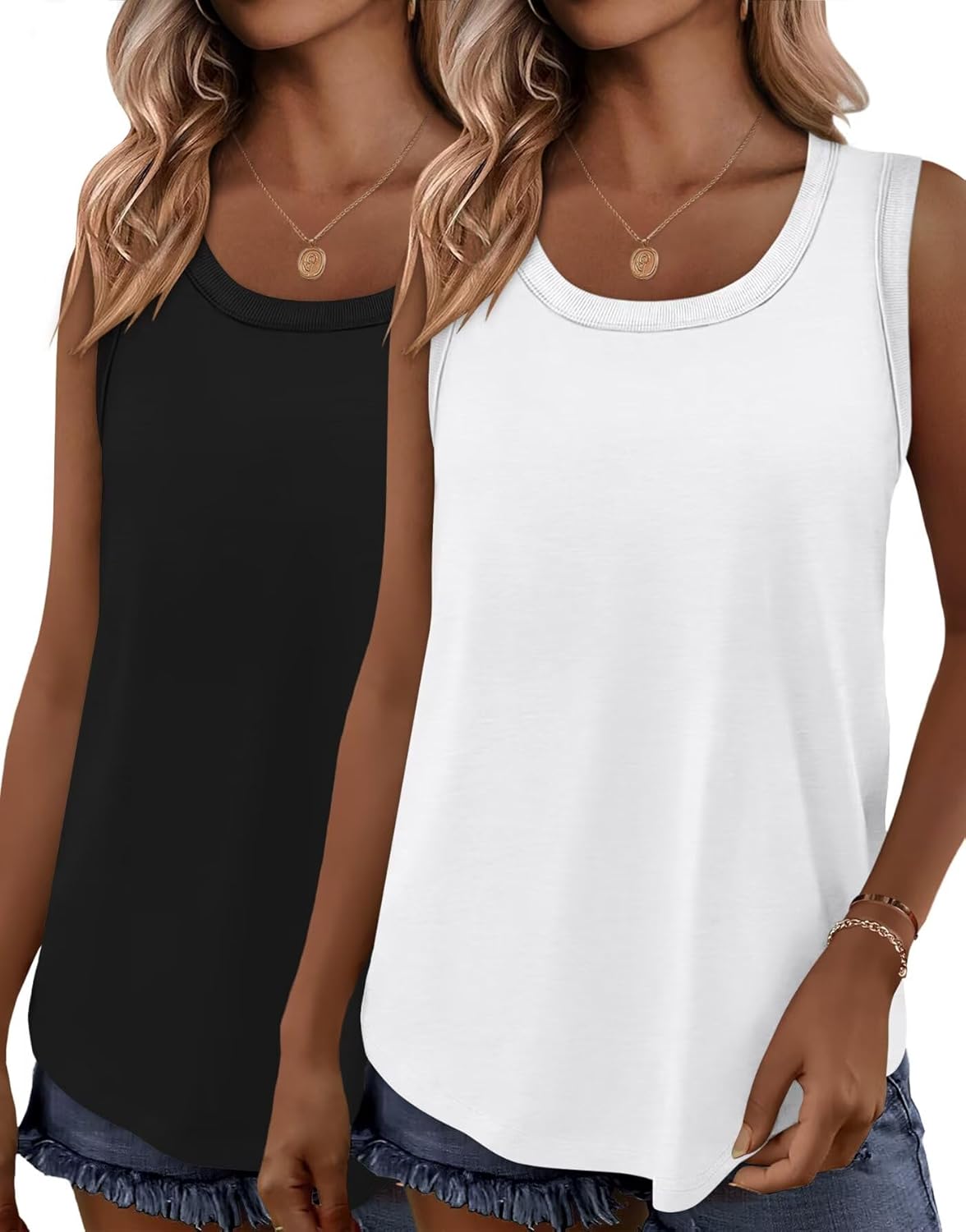 2 Pack Womens Tank Tops Scoop Neck Summer Sleeveless Shirts 2026 Spring Fashion Beach Vacation Loose Workout Clothes