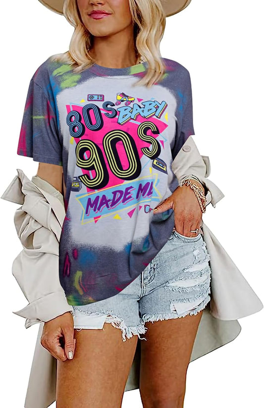 80s Baby 90s Made Me Shirt Womens 90s T-Shirt 90's Outfit Tops Casual 1990s Party Shirts Top