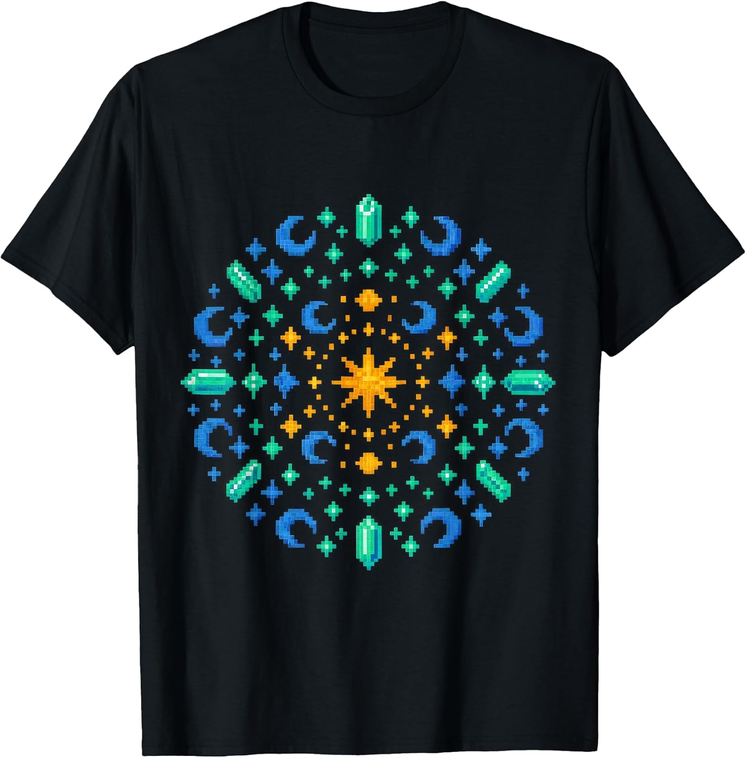 Mystic Rainbow Pixel Art Mandala Retro Spiritualit T-Shirt