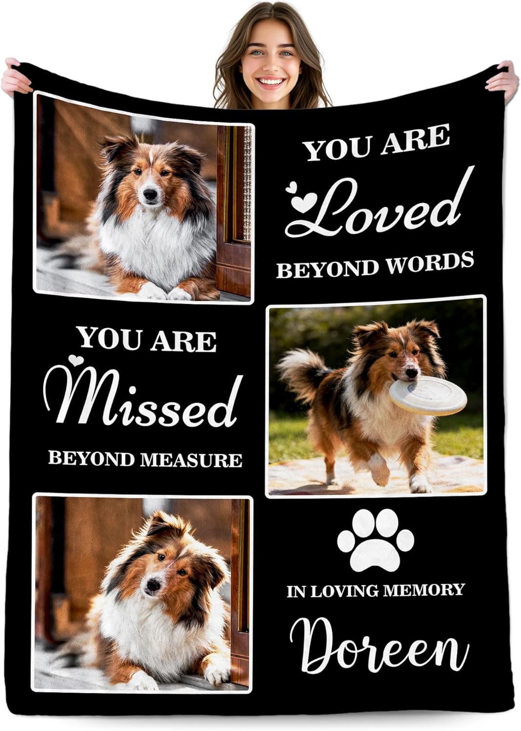 Personalized Dog Blanket with Photos, Custom Dog Memorial Blanket with Pictures & Name in Loving Memory of Loss Pet, Customized Pet Blankets Sympathy Bereavement Gift for Loss of Pets Owner