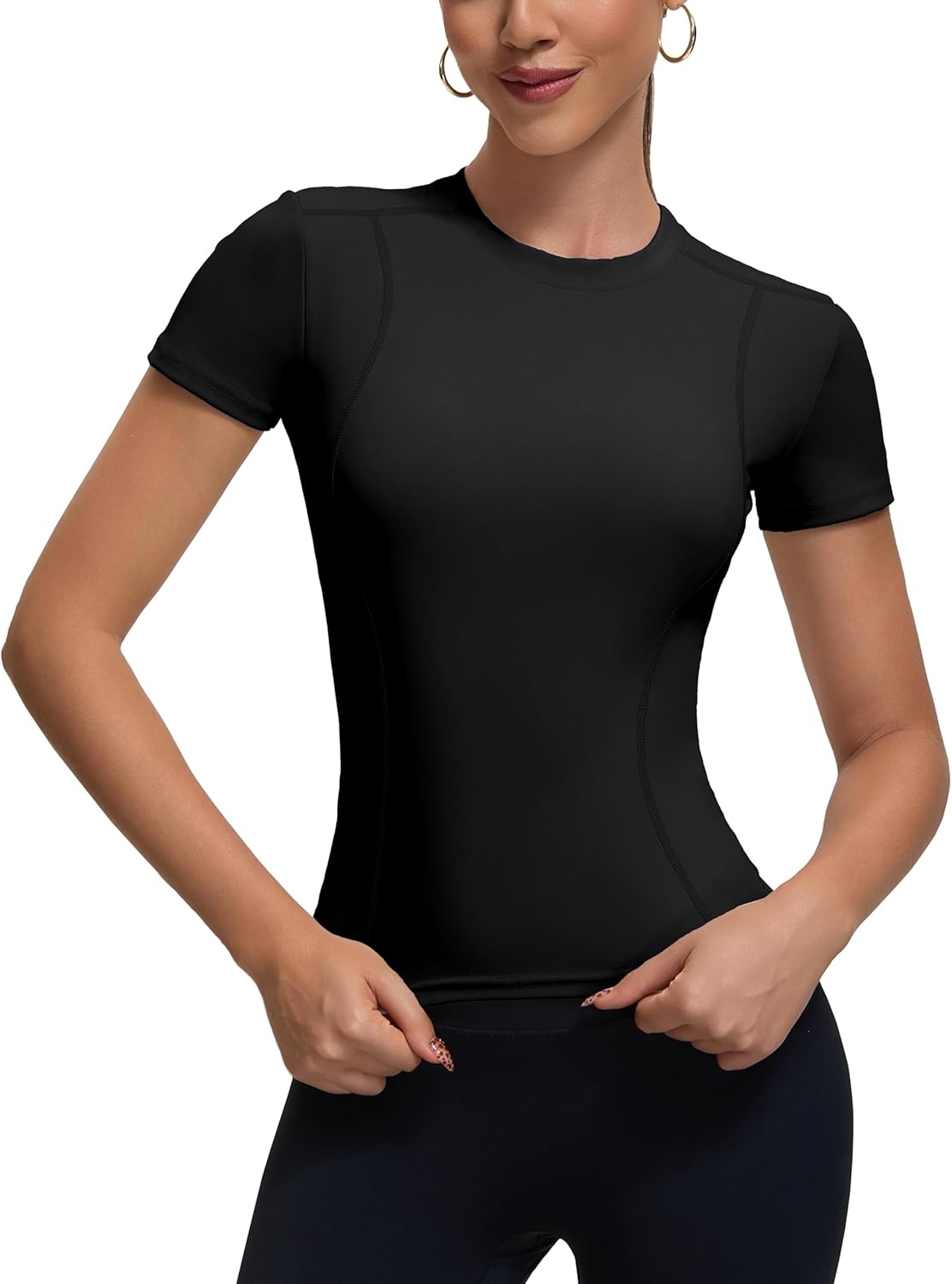 Womens Workout Compression Shirts,Athletic Dry Fit Yoga Gym Pilates Shapewear Tops,Cute Crop Y2K Short Sleeve Clothes