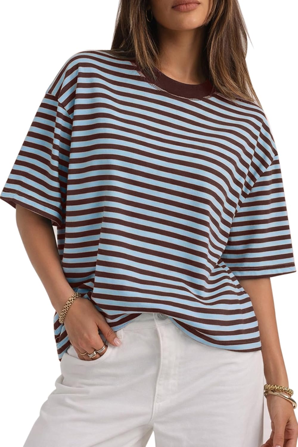 Womens Oversized Striped T Shirts Short Sleeve Fashion 2026 Casual Crewneck Summer Y2K Clothes