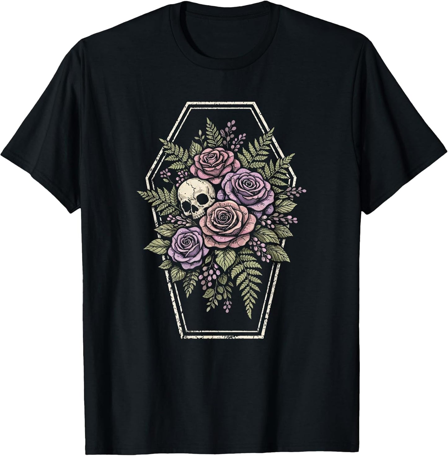 Skull Goth Flower Floral Coffin Grunge Dark Alt Aesthetic T-Shirt