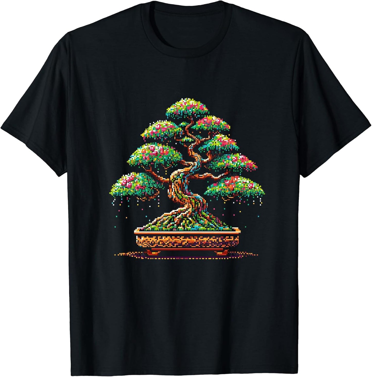 Cool Bonsai Tree Japanese Pixel Art Style Gardening Zen T-Shirt