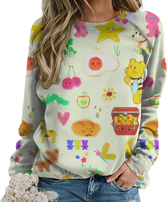 Cute Shirts for Women Loose Casual Graphic Sweatshirts Long Sleeve Crewneck Pullover Trendy Tops