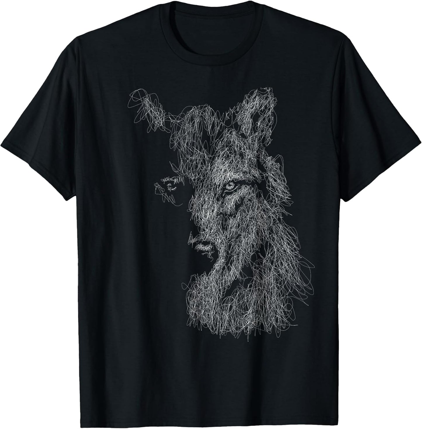 Wolf Scribble Head Art Face Sketch for Lover Wolves Wildlife T-Shirt
