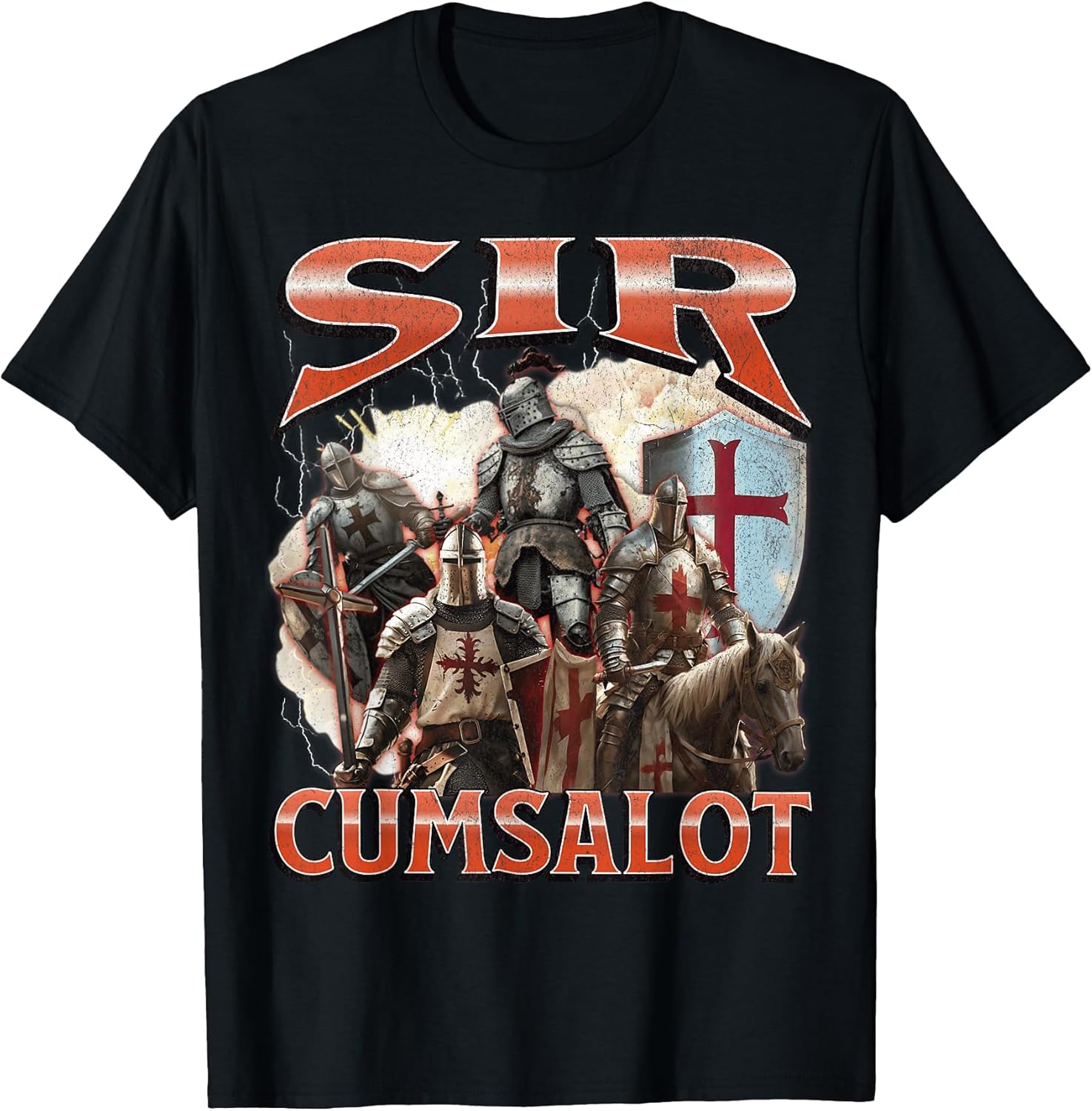 Sir Cumsalot Funny Offensive Knight Meme Bootleg Graphic T-Shirt