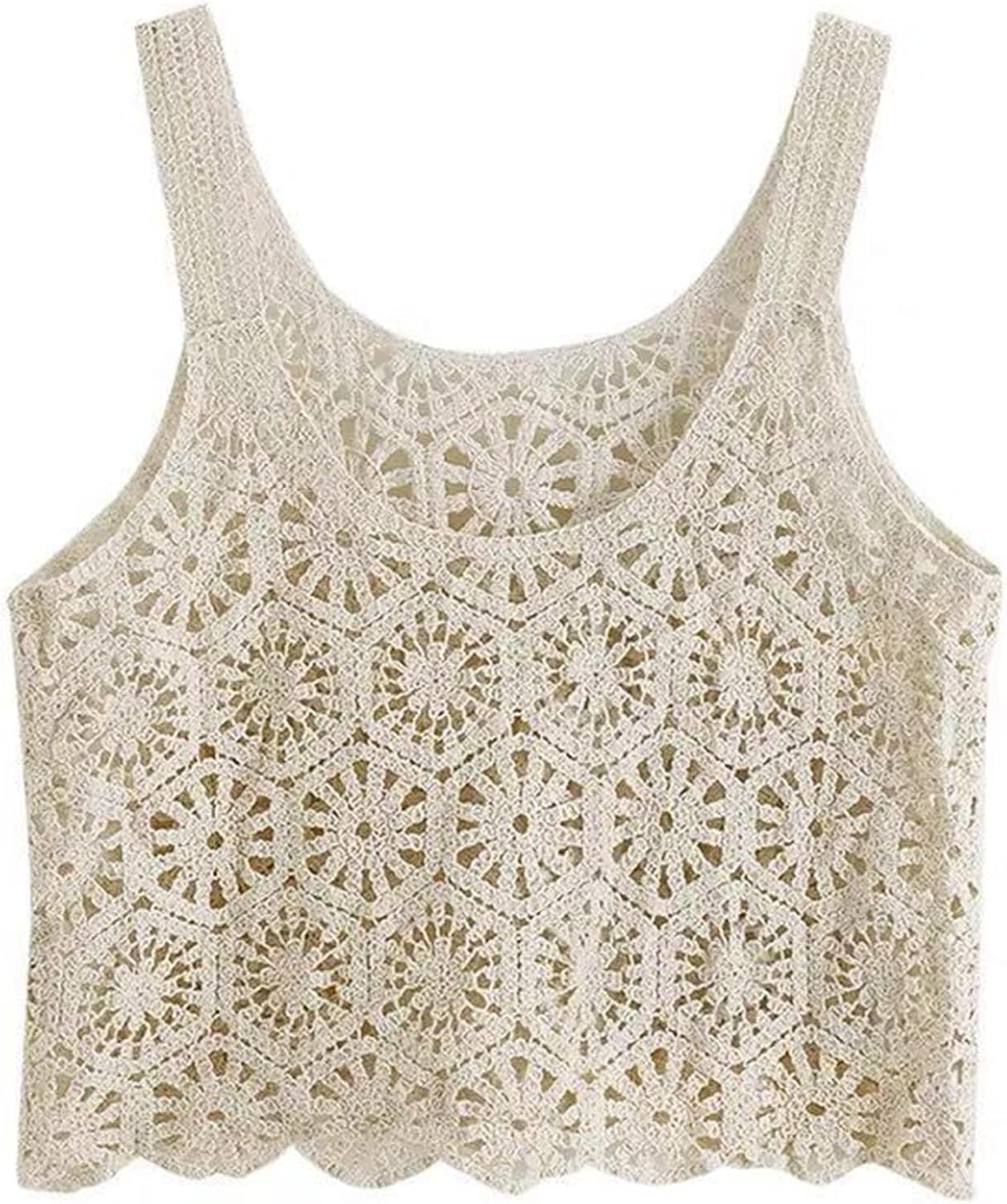 (One Size/Suitable for Height 155-160)、Women Crochet Cropped Tank Tops, Boho Hollow Out Floral Pattern Camisole Sleeveless Cover Up Vest Shirts Apricot