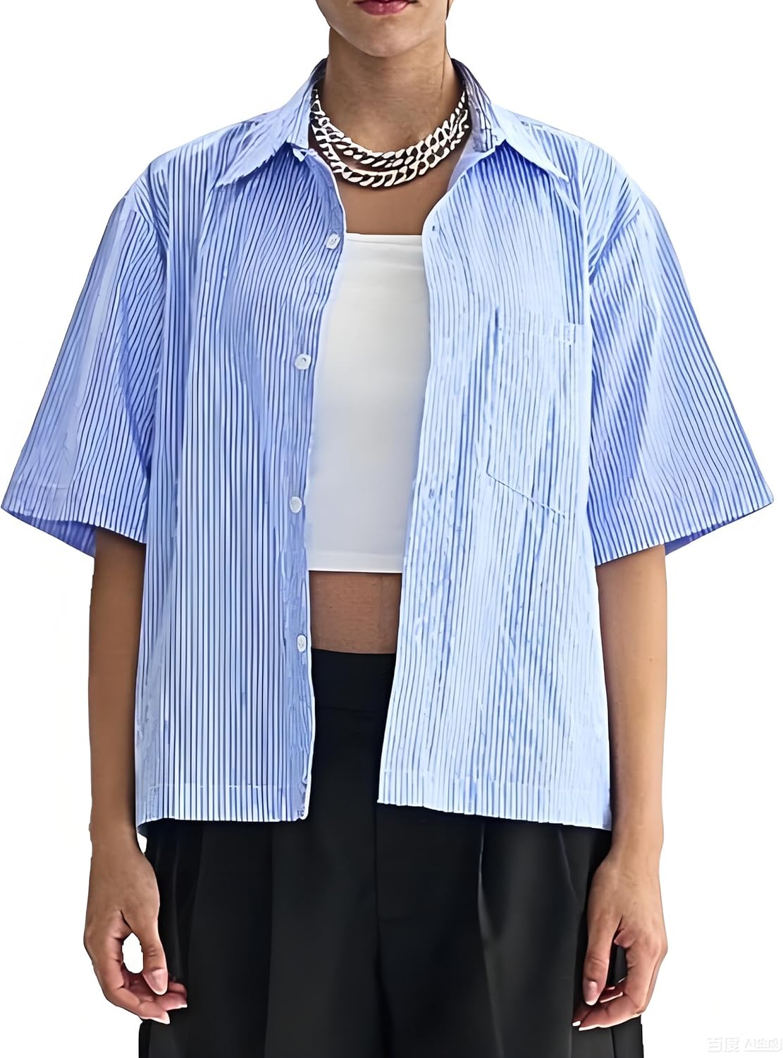 Men’s Striped Boxy Fit Short Sleeve Button Down Shirt Casual Summer Untucked Shirt with Pocket