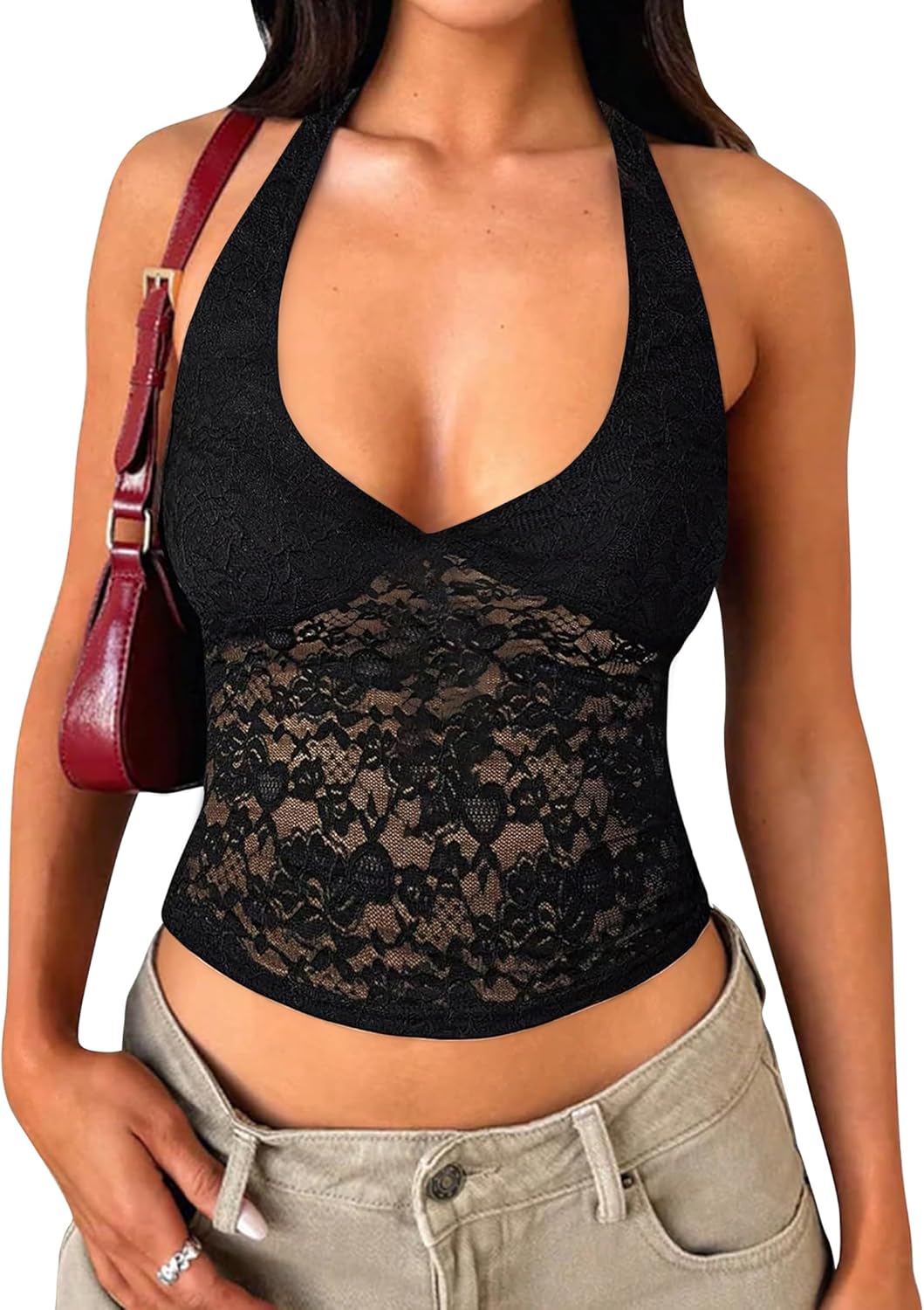 Women's Lace Halter Tops Going Out V Neck Crop Backless Sleeveless Tank Y2k Cute Sexy Shirt Summer Trendy 2026