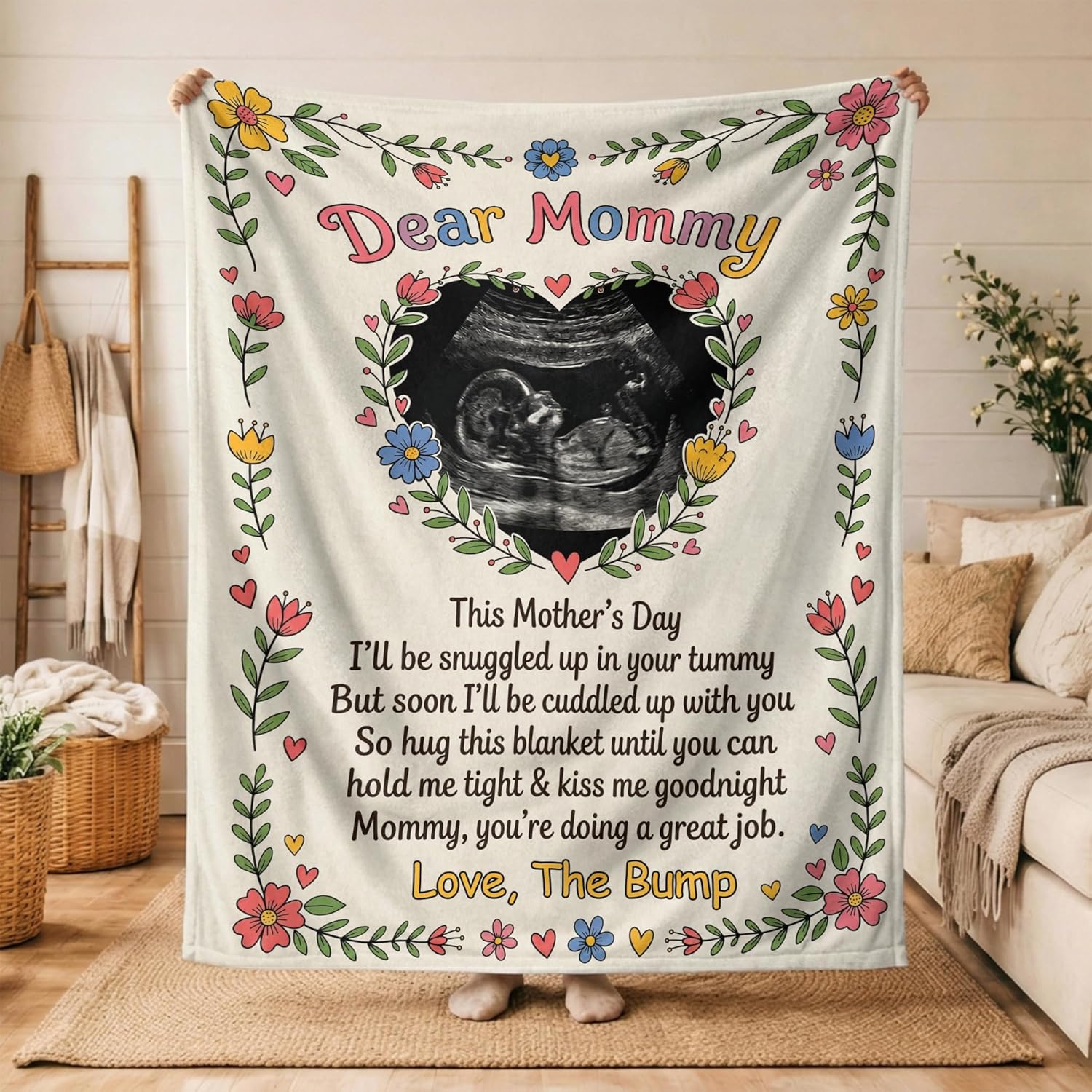 Personalized Ultrasound Photo Blanket from Baby Bump, Custom Sonogram Picture Flannel Throw - 1st Mothers Day Pregnancy Gifts for First Time Mommy to Be, Fleece Blankets Pregnant Wife