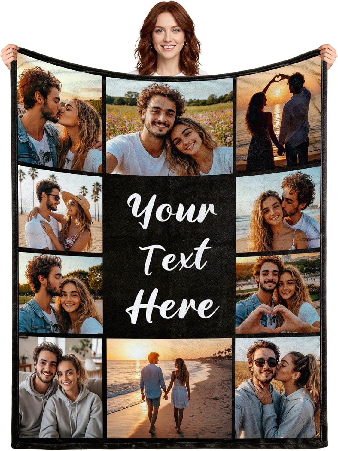 Custom Blanket with Picture Text Customized Photo Blanket Personalized Throw Blankets Customizable Gifts for Women Men Mom Dad Couple Girlfriend Boyfriend Wife Husband Valentines Day
