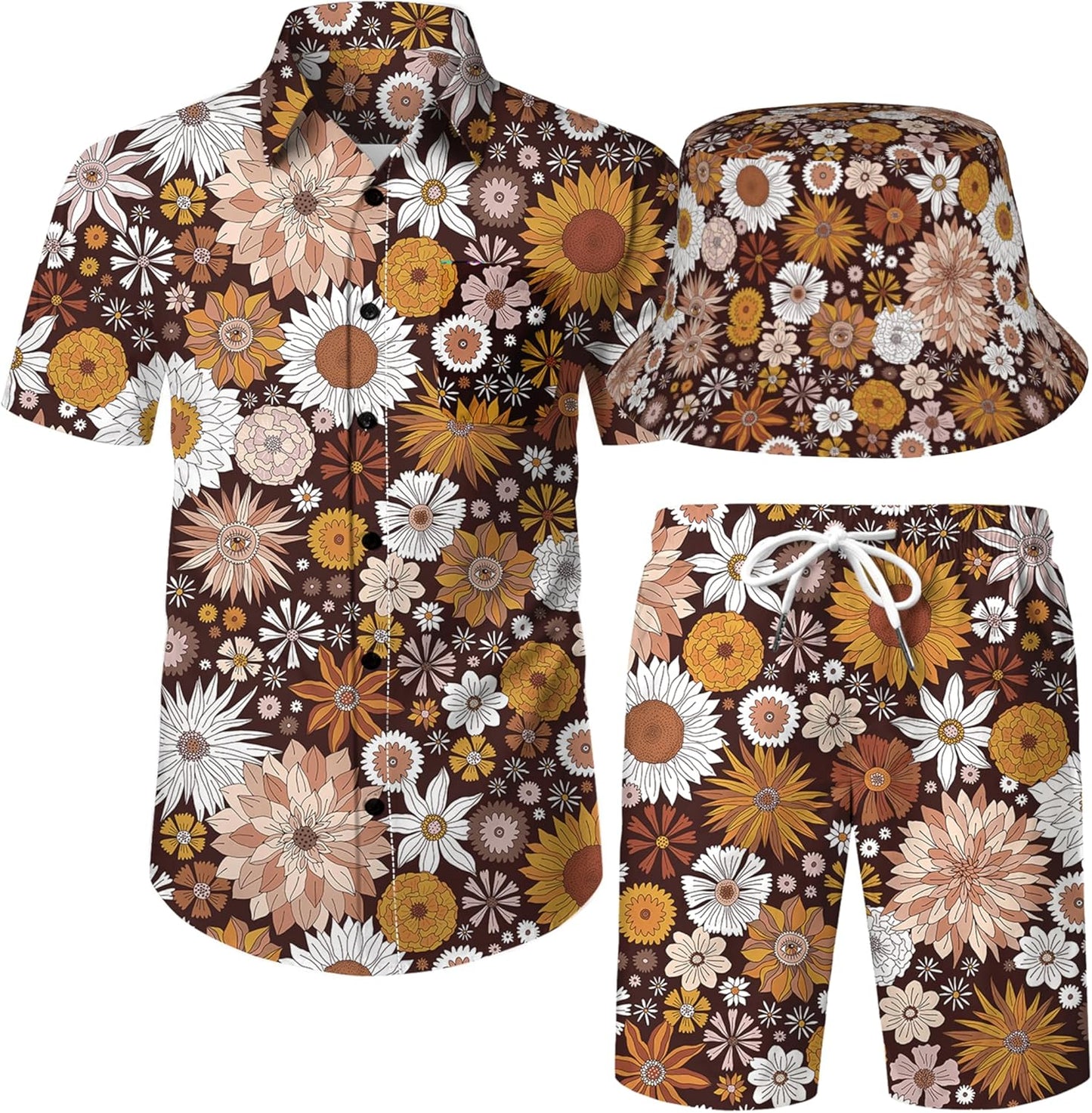 16 70s Shirts For Men,Hippie Shirt,Mens 70s Shirt,Mens Hawaiian Shirts And Shorts Set 16-S