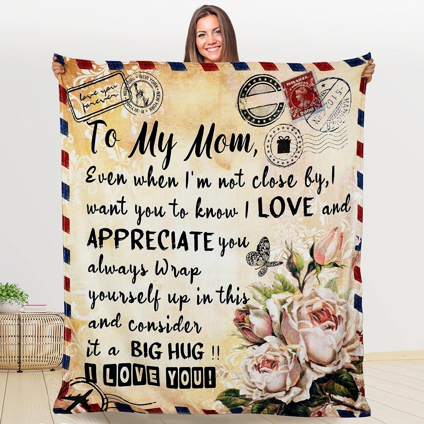 Throw Blanket Mom Blanket Gift Personalized Fleece Throw Envelope Blanket Birthday Gifts for Women from Daughter