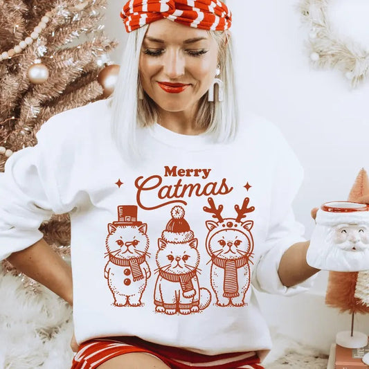 Catmas Christmas Crewneck Sweatshirt  Casual Everyday Softstyle Christmas Unisex Pullover Sweatshirt. Perfect for Dog Lovers