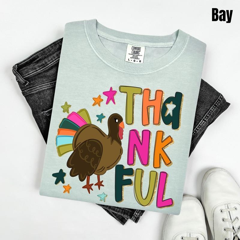 Colorful Thankful Turkey Comfort Colors T-Shirt 'NLB'