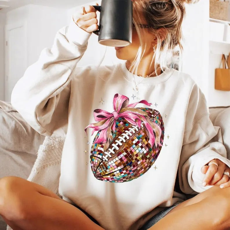 Coquette Football Sweatshirt, Football Bow Shirt, Football Mom Shirt, Game Day Sweatshirt, Fall Football , Football Season, Unisex Classic Cotton Tee with Graphic Print in All Sizes, For Men, For Women