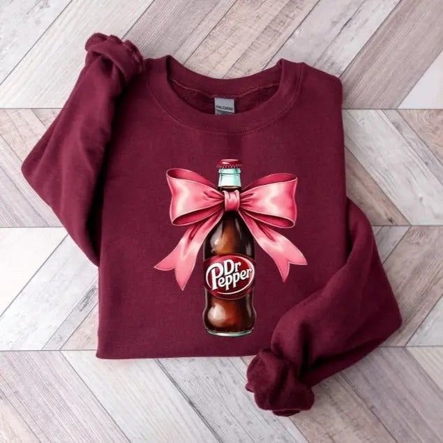 Dr Pepper Pink Bow Coquette Sweatshirt, Cute Pink Soda Drink Sweatshirt, Dr.Pepper Sweatshirt, Aesthetic Girly Tee, Dr Pepper Lover Gift, Soda Lover